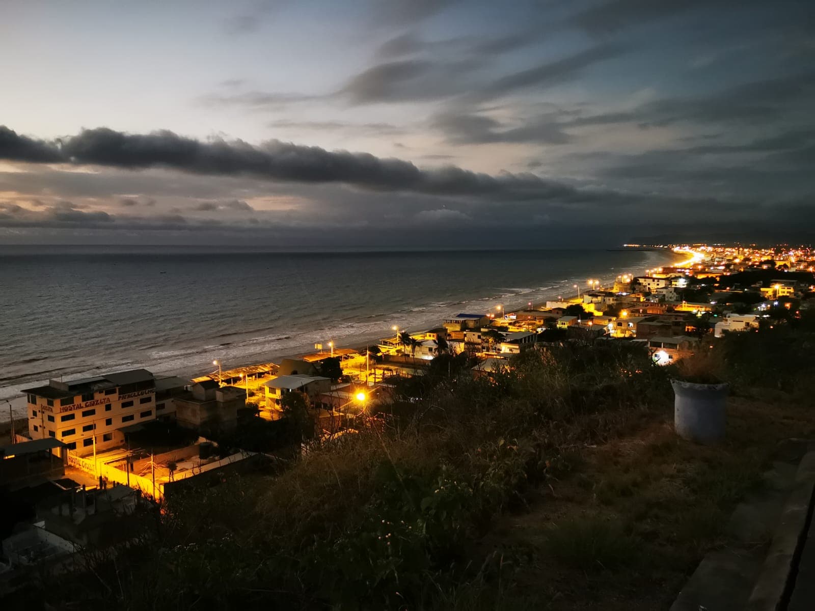 Crucita's lights along the beach at dusk